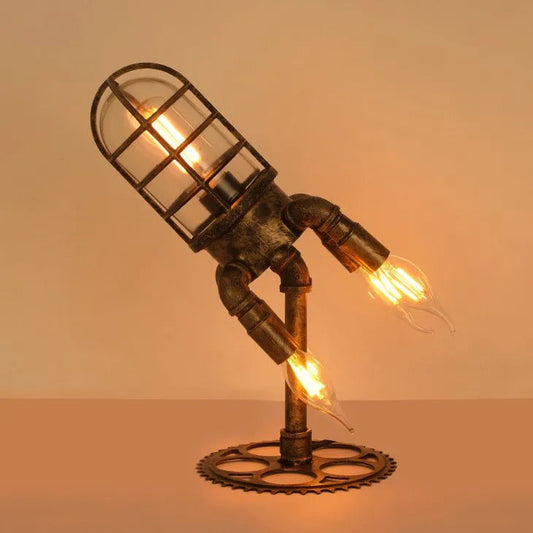 Steampunk Rocket Desk Lamp – Vintage Industrial Night Light